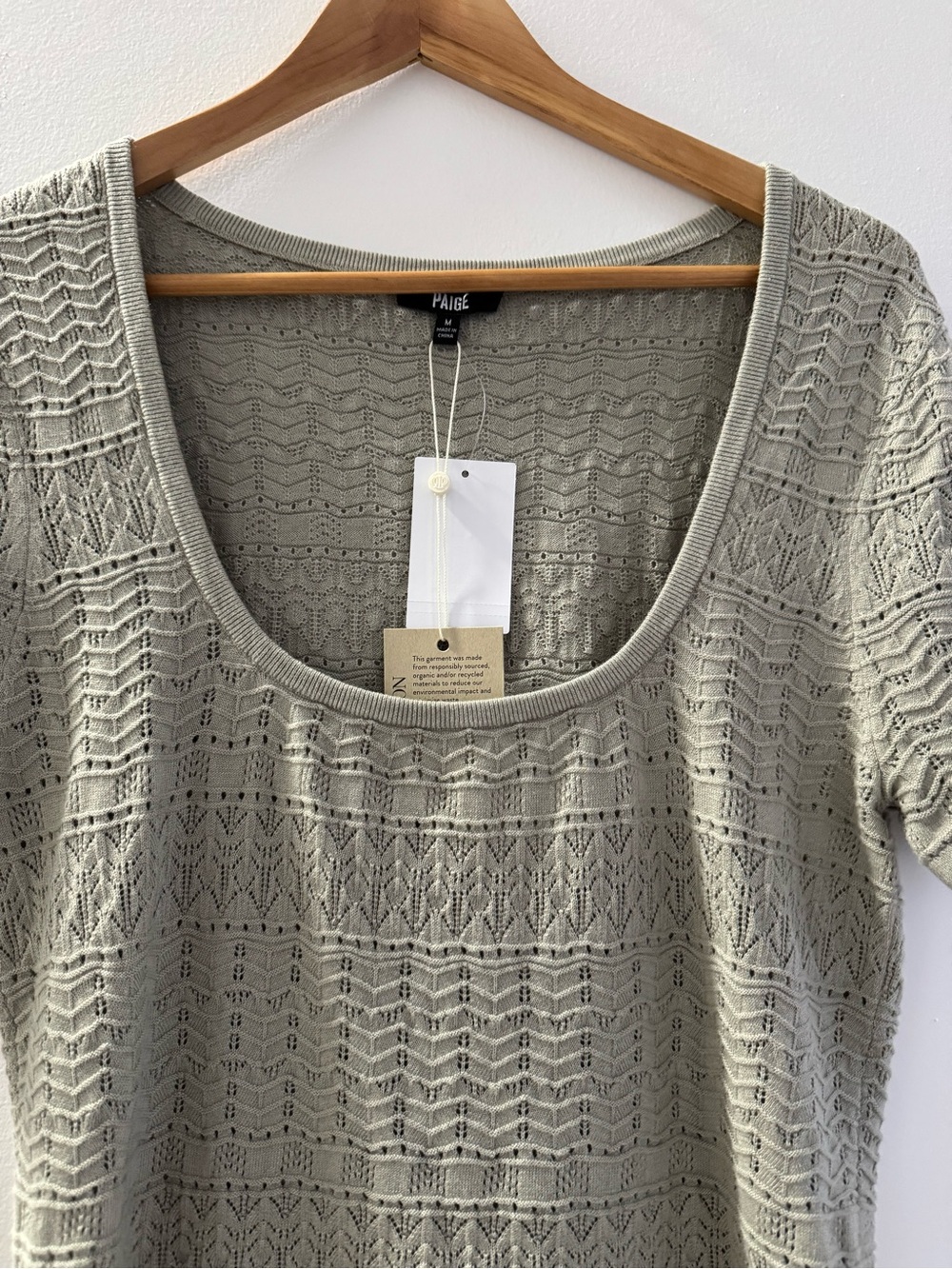 PAIGE Openwork Knit Short Sleeve Top in Sage Green - Picture 5 of 12